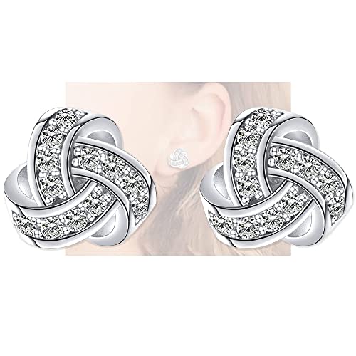 14K Gold Plated Stud Earrings 925 Sterling Silver Post CZ Hypoallergenic Earrings Love Knot Cubic Zirconia Earrings for Women