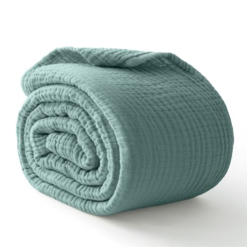 100% Cotton Muslin Blanket Queen 90" x 90", 6 Layers Breathable and Lightweight Cotton Throw Blanket for Bed, Soft Quilt Bedspread Coverlet, Gauze Blanket for Adults All Season, Teal