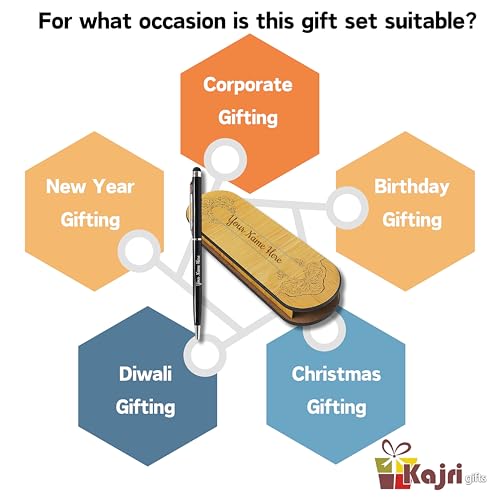 Image of Kajri Gifts Personalized Pen with Name Engraved Wooden Gift Box Best for Gifting, Corporate Gift, Doctor, Advocate, Boss, Employee, Teacher (Slim Fit)