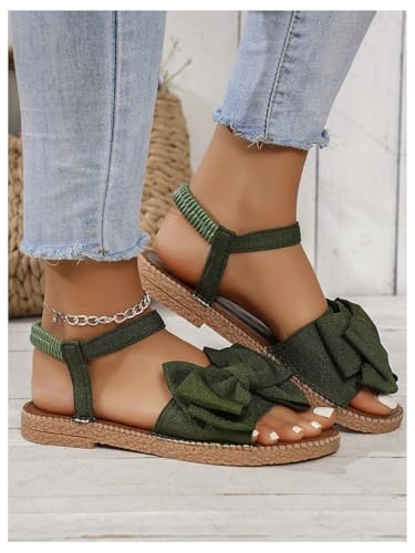 Image of GORGLITTER Women's Bow Flat Sandals 2026 Dressy Cute Ankle Strap Slides | Summer Shoes for Women 2026, Slip On Open Toe Flats, Slingback Slides, Vacation Dress Sandals