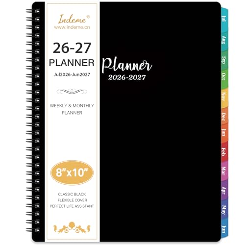 2026-2027 Planner - Planner 2026-2027 Weekly and Monthly, Jul. 2026 - Jun. 2027, 8" x 10", with Tabs, Thick Paper, Spiral Binding, Classic Black