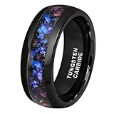 TUTISS 8mm Black Tungsten Rings for Men Women Orion Nebula Opal Galaxy Fragment Inlay Fashion Jewelry Engagement Wedding Promise Band Polished Shiny Comfort Fit Size 10.5