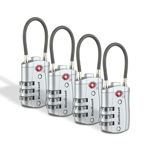 Kwikset TSA Approved Combination Luggage Lock with Cable, 4-Pack, Silver - image 1
