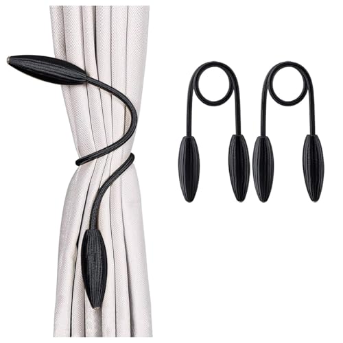 PSNKLMM Alzapaños Minimalistas for Cortinas, decoración de sin perforación, Cabezal Cristal simulación, for dormitorios y Salas Estar, 2 uds(Black)