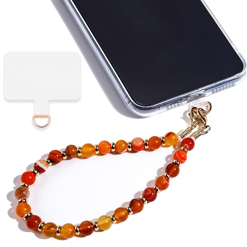 Image of Marble Beaded Phone Wrist Strap for Women, Detachable Design | 304 Steel Core, detachable phone wristlet with tether tab, keeps your phone secure for shopping, travel and daily use.