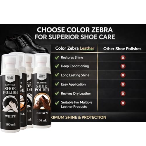Image of Color Zebra Liquid Shoe Polish 100ml | Instant Shine & Protection | Suitable for Leather Shoes | Long-Lasting Gloss Finish | Easy Sponge Applicator (White + White)