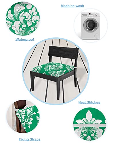 Lbcasa Outdoor Chair Cushion Covers 2 Pack, Emerald Green Paisley Waterproof Sofa Couch Covers, Luxurious White Royal Pattern Retro Furniture Protector Seat Slipcovers For Patio Garden, 24" X 24" #TOP5