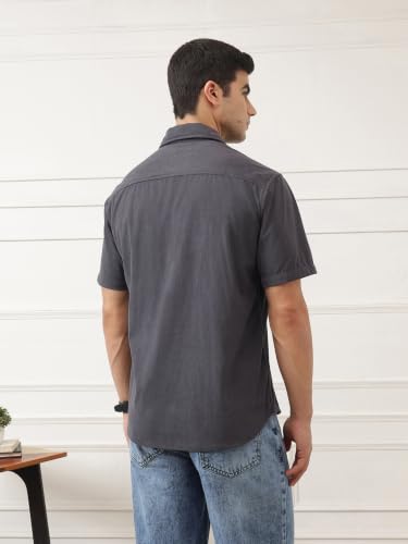 Image of Thomas Scott Men's | Solid | Half Sleeve | Regular Fit | Polyester-Blend | Double Flap Pocket | Spread Collar | Casual Shirt