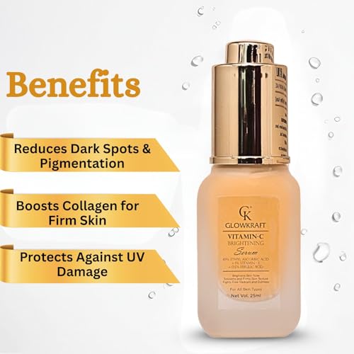 Image of Glowkraft Vitamin C Serum for Face (10% Ethyl Ascorbic Acid) | Brightening & Dark Spot Reduction | With Hyaluronic Acid & Vitamin E | For Glowing Skin | 25 ml