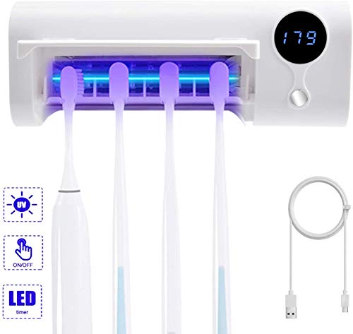 Lecone UV Toothbrush Sanitizer Wall Mounted Bathroom LED UV Toothbrush Organizer Timing Function