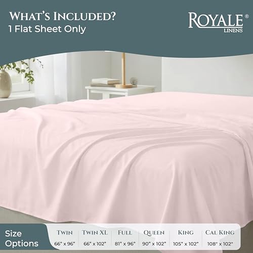 Image of Royale Linen 400 Thread Count 100% Cotton Flat Sheets Only - Cooling Sheets - King Flat Sheets Only Sold Separately - Luxury Sateen Weave - Breathable & Super Soft Top Sheet Only (King, Kyoto Blush)