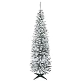 HOMCOM Albero di Natale Slim Artificiale 180 cm con Rami Realistici, Albero di Natale Innevato Alto e Stretto con Base Pieghevole, Verde