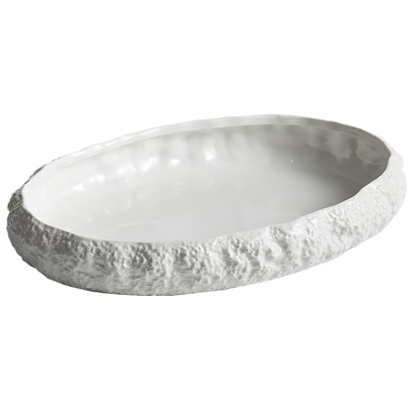 Platos De Cena Platos De Postre Plato Principal De Cerámica con Textura De Roca Plato De Cocina Plato De Pasta para Carne Plato Creativo De Color Blanco Puro Platos De Va，14inch