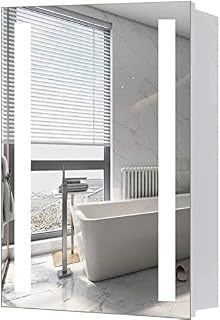 NAIMP Illuminated Bathroom Mirror Cabinet, Wall-Mounted Bathroom Storage Cupboard with Light Shaver Socket,Demister Pad & Touch Switch Control For Makeup Cosmetic Shaver Charging,IP44 600×450 MM(H×L)