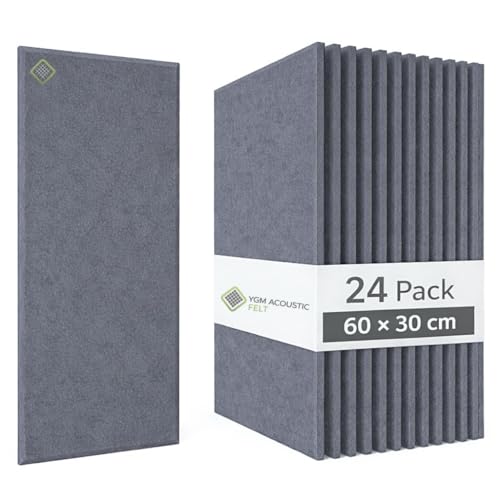Image of YGM Acoustic Foams Luxury PET Felt Acoustic Self Adhesive Panels, 10 MM Thick, Sound Absorbing Panels for Wall | Room Noise Reducer & Sound Dampening (Midnight Grey, 1x2 Foot - 24 Panels)