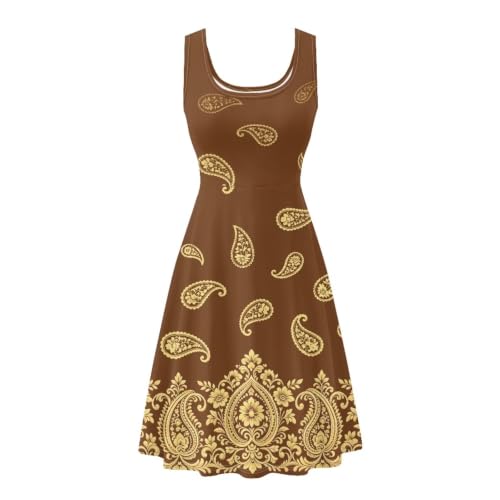 Image of Women Stylish Tank Dresses Sleeveless Round Neck Midi Casual Dress with Pocket for Summer
