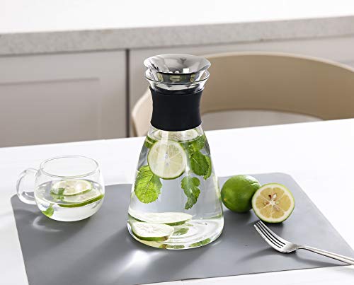 Emica 37oz/1100ml Glass Carafe with Stainless Steel Silicone Filter Lid, Borosilicate Glass Pitcher with Flow Lid, Water Jug, Juice Pitcher for Homemade Beverage/ Serving Wine/ Coffee/ Milk/ Iced Tea - Thumbnail 7