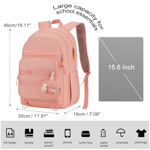 Image of YAMTION Backpack for Teen Girls,School Backpack with Laptop Compartment,Casual Bookbag for Teen Girl Middle High School College Work Travel(Pink )