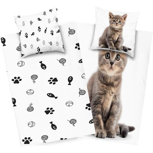 Housse de couette chat 240x260 parure de lit 2 personnes marron - 2