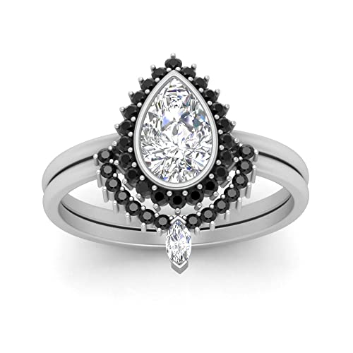 Image of 55Carat Choose Your Gemstone Bezel Pear Shape Halo CZ Diamond CZ Ring Sterling Silver Pear Shape Wedding Ring Sets Ornaments Surprise for Wife Symbol of Love Clarity Comfortable US Size 4 to 12