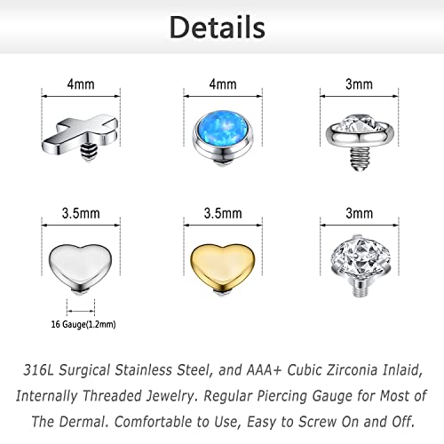 ZS 16G Stainless Steel Dermal Piercing Jewelry Diamond Dermal Anchor Tops CZ Skin Microdermal Piercing Jewelry for Men Women2