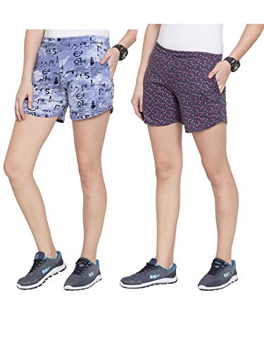 Image of UZARUS Women's Multicolour Cotton Sports Casual Printed Shorts - Pack of 2