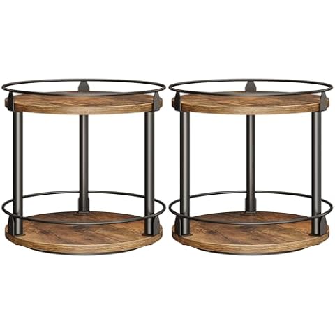 YATINEY Spice Rack, Set of 2 Lazy Susan Organizer, 2-Tier Turntable Organizer, Rotating Spice Rack Organizer For Cabinet, Compact and Versatile, for Kitchen Countertop, Rustic Brown SR22L2BR Cover