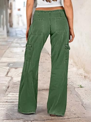 Flamingals Straight Leg Pants for Women Mid Rise Casual Drawstring Side Flap Pockets Solid Pants4