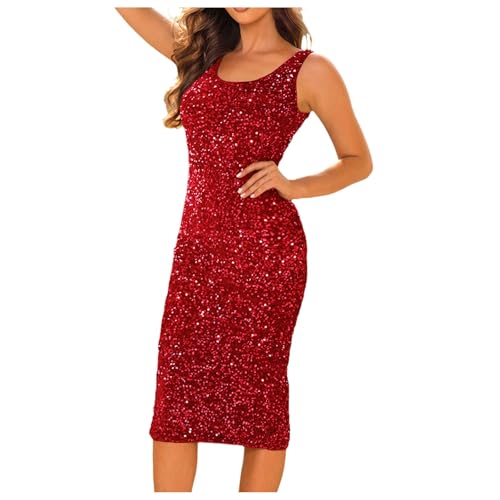 Robe mi-longue pour invitée de mariage et soirée moulante à paillettes