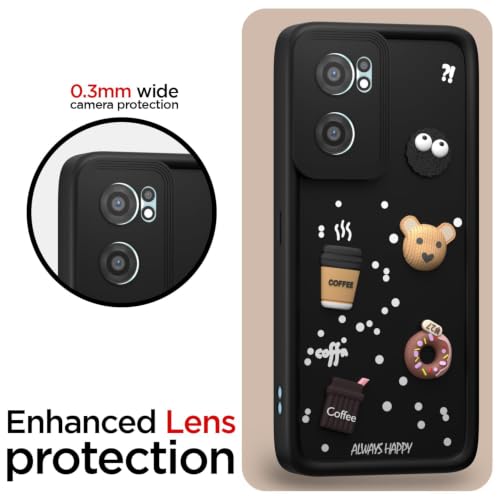 Image of Bintage Cute Fun Taddy Cartoon 3D Ball Bear Milk Donut Coffee Cup Silicon Case Full Body & Camera Protection Back Cover Compatible for OnePlus Nord CE 2 5G - Black