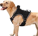 Heavy-Duty Tactical Dog Harness for Large Dogs, No Pull Adjustable Reflective Pet Vest with Molle System, K9 Military-Grade Control for Service Training, Outdoor & 10+ Breeds, Black, Medium