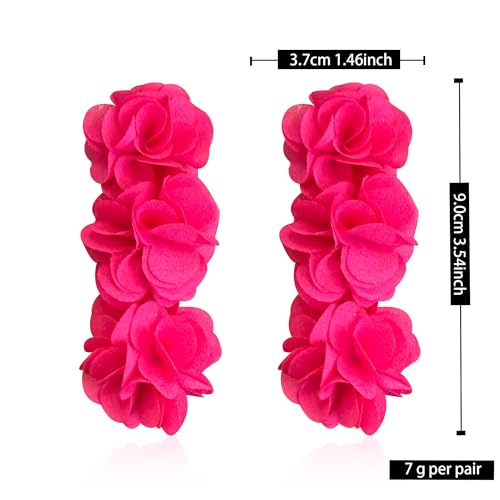 Anmpab Elegant Long Fabric 3-Layer Flower Tassel Earrings Bohemian Handmade Dangle Drop Earrings for Women Vintage Floral Statement Jewelry4