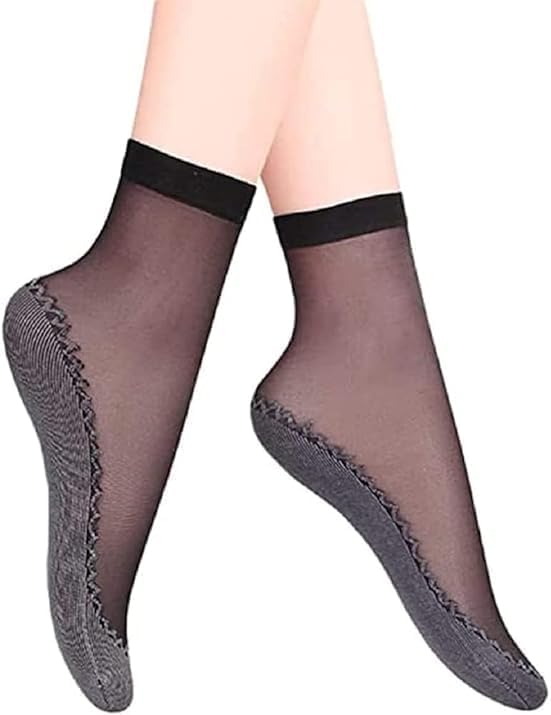 NYAMAH SALES Ankle Length Women Transparent Socks fashion Socks Silky Anti-Slip Cotton Sole Sheer Ankle High Tights Hosiery Socks For Girls.