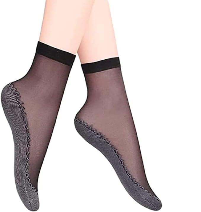 NYAMAH SALES Ankle Length Women Transparent Socks fashion Socks Silky Anti-Slip Cotton Sole Sheer Ankle High Tights Hosiery Socks For Girls.