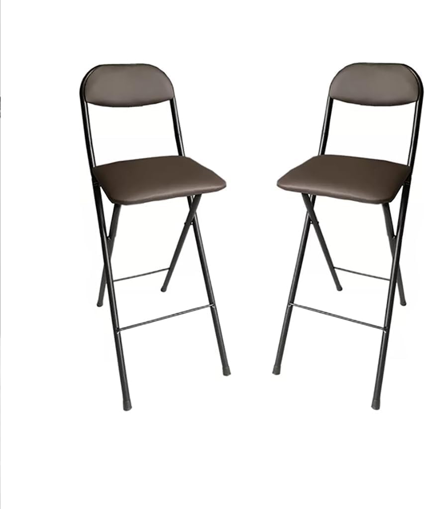 Tabouret de bar pliant marron avec siège rembourré et dossier ergonomique hauteur 70cm