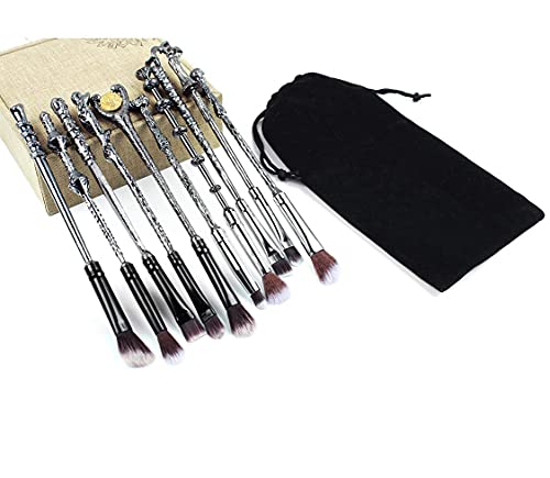 Original 10 Magical Themed Wizard Wand Makeup Brushes, Metal, Extra Durable, Soft Brushes #TOP6