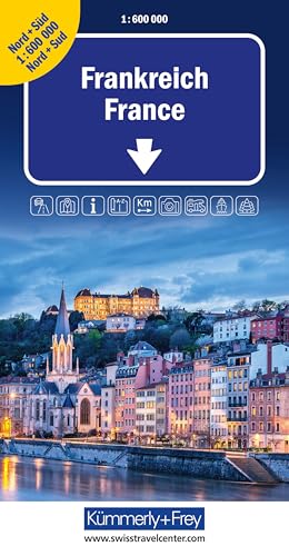 Kümmerly+Frey Strassenkarte Frankreich Nord+Süd 1:600.000: Detaillierte Doppelkarte inkl. Transitpläne, Ortsverzeichnis und Reiseinformationen