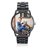 Gemszoo Custom Photo Watch Personalized Picture Stainless Steel Mesh Quartz Watch for Men (Black for Men)