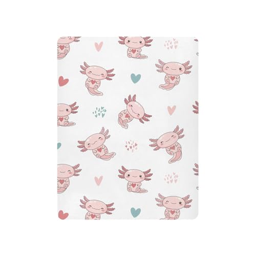 Image of Axolotl Hearts White Fitted Crib Sheet for Boys Girls Baby Crib Bedding Sheet for Toddler Mattresses,39 x 27 in