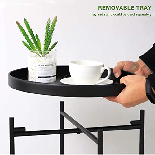 Image of End Table,Folding Metal Side Table Coffee Table Sofa Side Table for Living Room Bedroom Balcony and Office (Colour-Black-2)