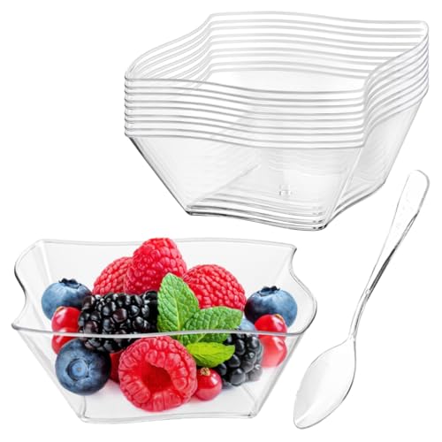 Qeirudu 50 Pack 5 oz Mini Dessert Cups with Spoons - Plastic Appetizer Cups Small Disposable Serving Bowls for Party Fruit Cheesecake Pudding