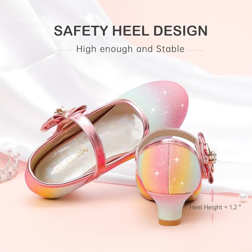 Image of Dufannie Girls Dress Shoes Low Heel Princess Flats Mary Jane Flower Wedding Party Glitter Shoes for Kids Toddler