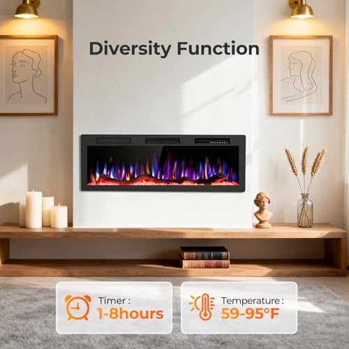 Image of R.W.FLAME 50 inch Recessed and Wall Mounted Smart Electric Fireplace, Alexa /WiFi Enabled, APP Control with Multiple Sound Modes, Remote Control with Timer, Adjustable Flame Colors and Speed