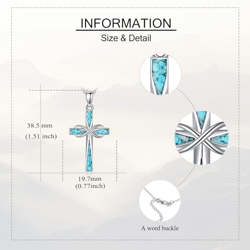 ONEFINITY Cross Necklace Sterling Silver Turquoise/Opal Cross Pendant Necklace Religious Jewelry Gifts4