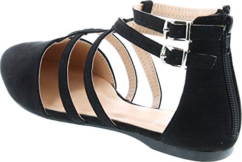 Abela-1 Women's Double Ankle Strap T-Strap Ballerina Flats Half Size Big3