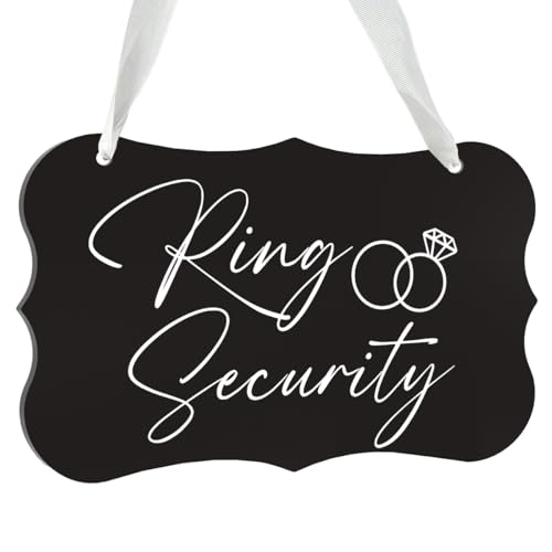 Wedding Acrylic Decor Sign, Bridal Shower Decoration, Ring Security Decorations, Acrylic Seat Sign Hanging with Ribbon for Wedding Reception Ceremony Seating and Church Chair Decor (Black)