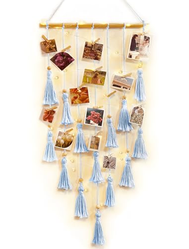 ANROYE Macrame Hanging Photo Display, Picture Holder with 30