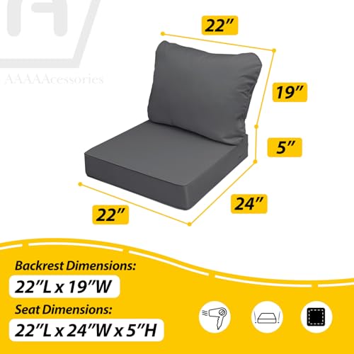 Image of AAAAAcessories Outdoor Seat Cushions for Chairs, Fade-Resistant, Waterproof Patio Furniture Replacement Cushions, 22 inch x 24 inch x 5 inch + 22 inch x 19 inch, Dark Gray
