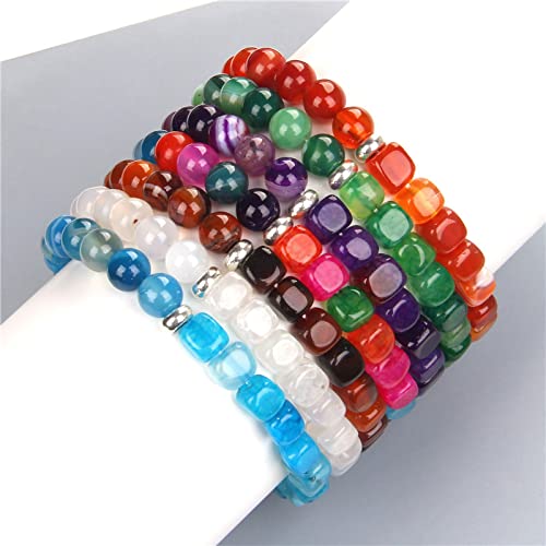 Bracelet agate carrée naturelle ajustable sans fermoir difficile 19cm - 3