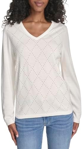 Tommy Hilfiger Womens Long Sleeve V-Neck Hotfix Cotton Sweater